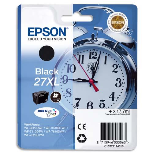 EPSON Cartouche Jet d'Encre DURABrite Ultra Noir XL ''Réveil'' 27 - C13T27114012 (dont eco-taxe de 0,01 €)