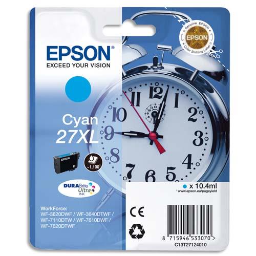 EPSON Cartouche Jet d'Encre DURABrite Ultra Cyan XL ''Réveil'' 27 - C13T27124012 (dont eco-taxe de 0,01 €)