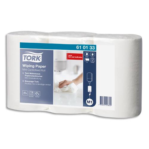 TORK Lot de 3 Mini bobines papier d'essuyage plus à dévidage central M1 120 mètres, non prédécoupé Blanc