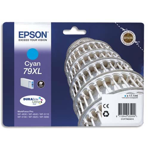 EPSON Cartouche Jet d'Encre Cyan XL (2 000 p) ''Tour de Pise'' (T7902) - C13T79024010 (dont eco-taxe de 0,02 €)