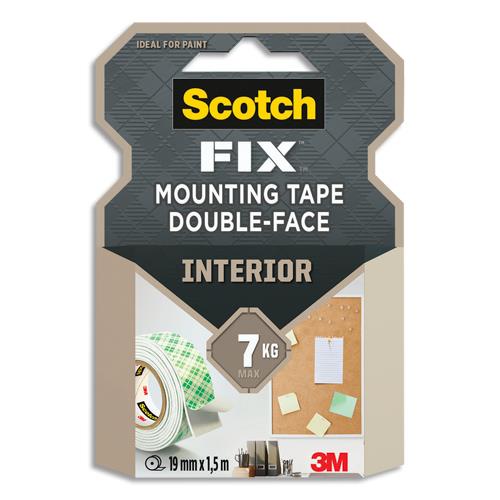 SCOTCH Ruban de fixation. Mousse adhésive 19mm x 1,5 m pour usage intérieur, toutes surfaces.