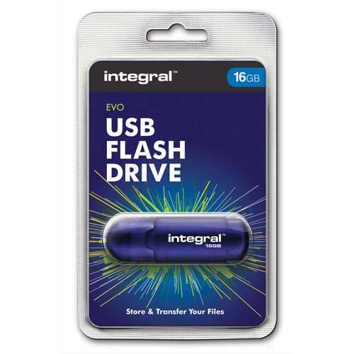 INTEGRAL Clé USB 2.0 EVO Bleue 16Go INFD16BEVOBL (dont eco-taxe de 0,01 €) (dont taxe copie privée de 1,50 €)