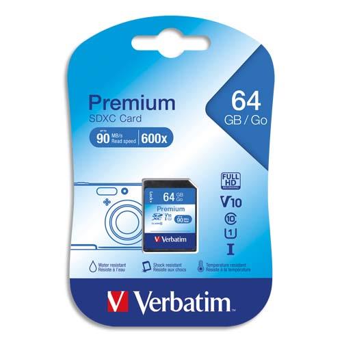 VERBATIM Carte SDXC 64Go Premium Class 10 44024 (dont eco-taxe de 0,02 €) (dont taxe copie privée de 2,80 €)