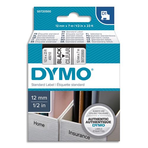 DYMO Ruban D1 Noir/transparent 12mmx7m S0720500