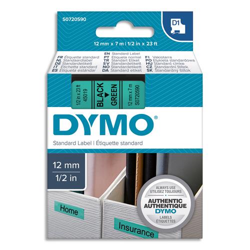 DYMO Ruban D1 Noir/vert 12MMX7M pour 1000/1000+/2000/3500/4500/5000/5520