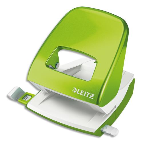 LEITZ Perforateur Vert anis métallisé, 30feuilles, réglette à clic. Effort réduit de 60% livré en Boîte