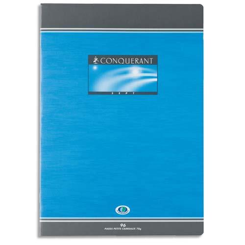 CONQUERANT C7 Cahier reliure piqûre 17x22 cm 96 pages 70g petits carreaux 5x5 NF. Couverture carte