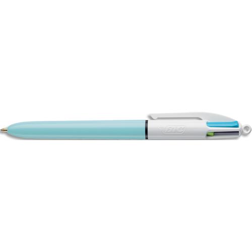BIC Stylo bille 4 couleurs rétractables Fun. Pointe Moyenne (1,0 mm). Corps Turquoise. Encres Fantaisie