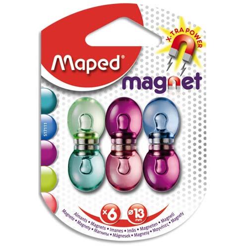 MAPED 6 aimants translucides bleu violet rose et jaune