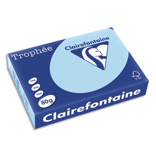 CLAIREFONTAINE Ramette de 500 feuilles papier couleur TROPHEE 80 grammes format A4 Bleu vif 1798