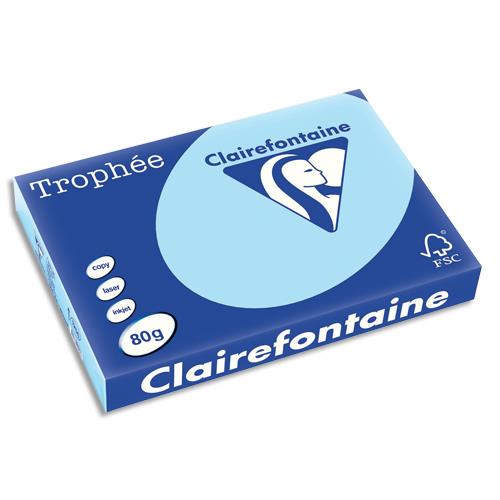 CLAIREFONTAINE Ramette de 500 feuilles papier couleur TROPHEE 80 grammes format A3 Bleu vif 1256