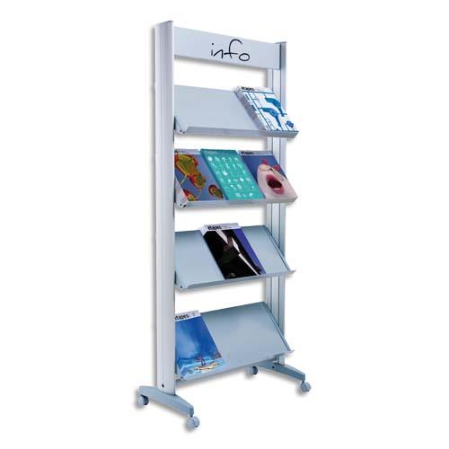 PAPERFLOW Présentoir mobile, 4 tablettes XL orientables. En alu et métal. Dim. L72 x H167,8 x P38,5 cm (dont eco-taxe mobilier de 1,32 €)