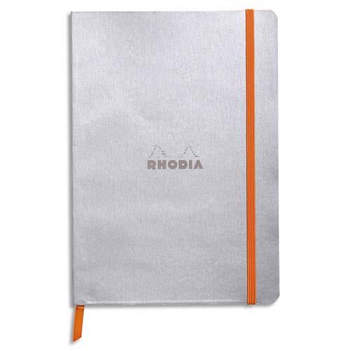 RHODIA Carnet Rhodiarama 14,8x21 160 pages lignées. Couverture simili-cuir Gris Argent