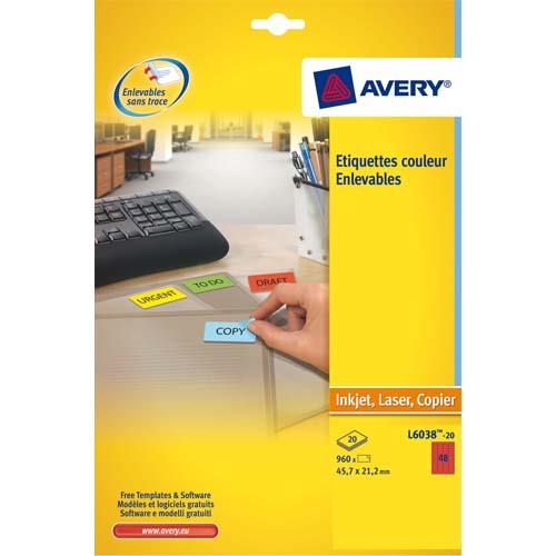 AVERY Boîte de 960 étiquettes Laser 45,7 x 21,2 mm Rouge L6038-20