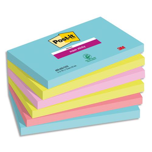 POST-IT Lots de 6 blocs Notes Super Sticky POST-IT® couleurs COSMIC 90 feuilles 76 x 127 mm