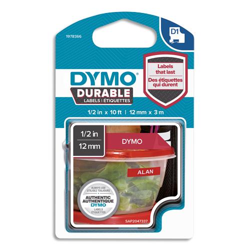 DYMO Ruban D1 Durable 12mmx3m Blanc sur Rouge 1978366