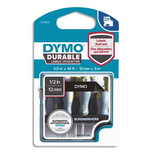 DYMO Ruban D1 Durable 12mmx3m Blanc sur Noir 1978365