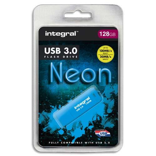 INTEGRAL Clé USB 3.0 Neon 128Go Bleue INFD128GBNEONB3.0 (dont eco-taxe de 0,01 €) (dont taxe copie privée de 3,40 €)