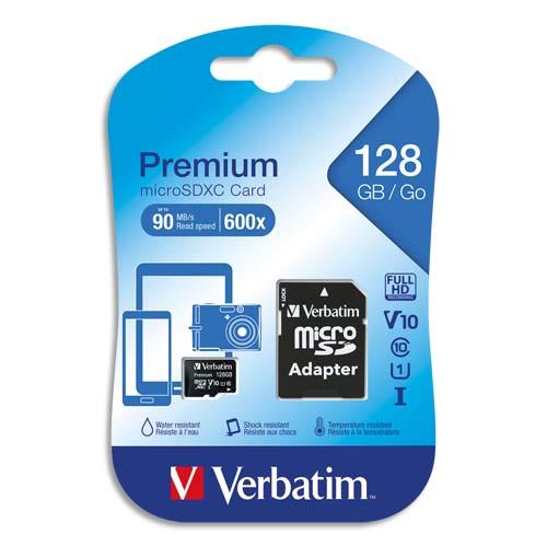 VERBATIM Carte MicroSDXC 128Go+adaptateur Class 10/U1 44085 (dont eco-taxe de 0,02 €) (dont taxe copie privée de 3,40 €)