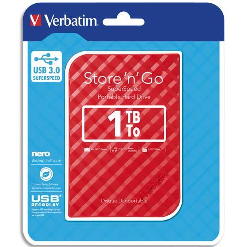 VERBATIM Disque dur 2,5'' USB 3.0 Store'N'Go Style 1To Rouge 53203 (dont eco-taxe de 0,05 €) (dont taxe copie privée de 6,00 €)