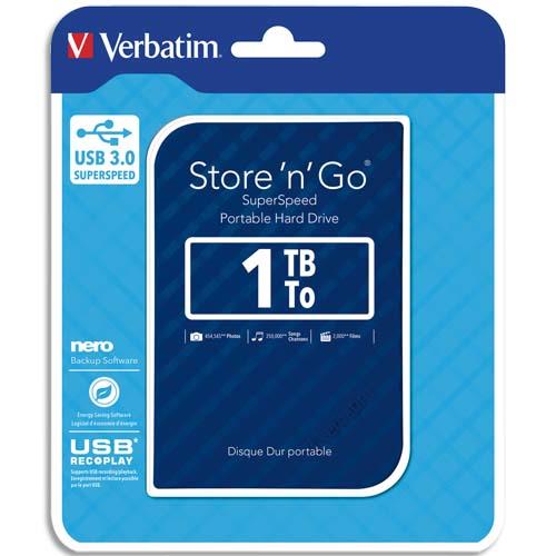 VERBATIM Disque dur 2,5'' USB 3.0 Store'N'Go Style 1To Bleu 53200 (dont eco-taxe de 0,05 €) (dont taxe copie privée de 6,00 €)