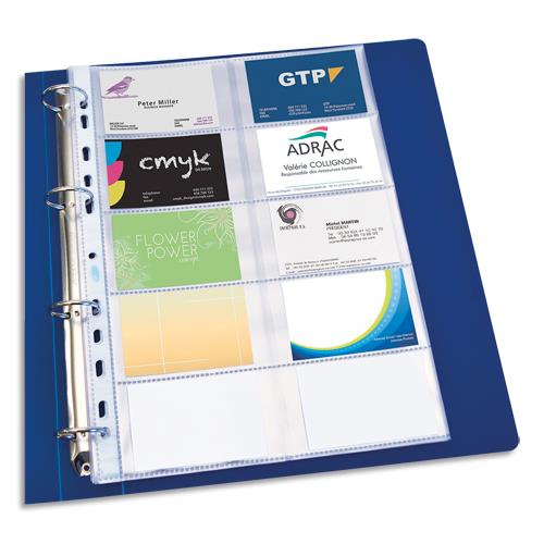 OXFORD Sachet de 10 pochettes perforées cartes de visite en PVC 10/100e. Format A4. Perforation 11 trous