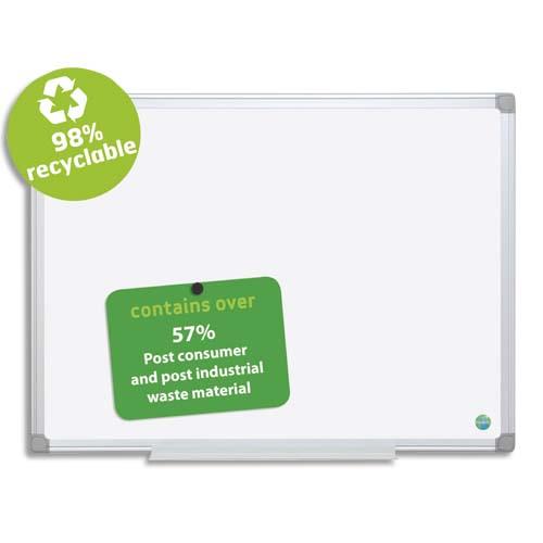 BI-OFFICE Tableau Blanc Earth acier émaillée, magnétique, cadre aluminium, recyclé, auget Ft L90 x H60 cm (dont eco-taxe mobilier de 0,15 €)