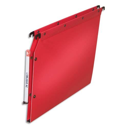 OBLIQUE AZ Paquet de 10 dossiers suspendus ARMOIRE en polypro opaque 5/10e.Fond 15 bouton-pression. Rouge