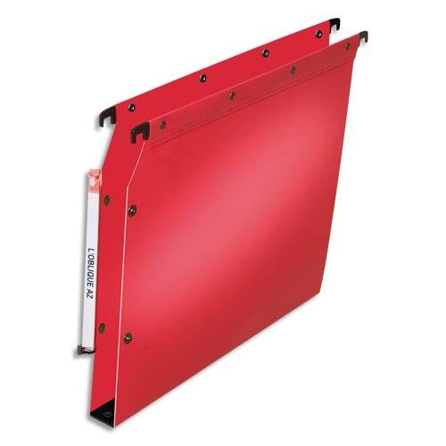 OBLIQUE AZ Paquet de 10 dossiers suspendus ARMOIRE en polypro opaque 5/10e.Fond 30, bouton-pression.Rouge