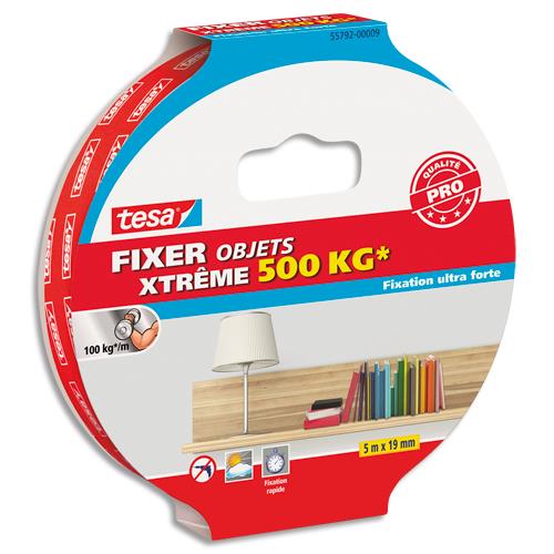 TESA Adhésif double face ultra fort format 5mx19mm pour fixer en intérieur et extérieur jusqu'à 500kg.