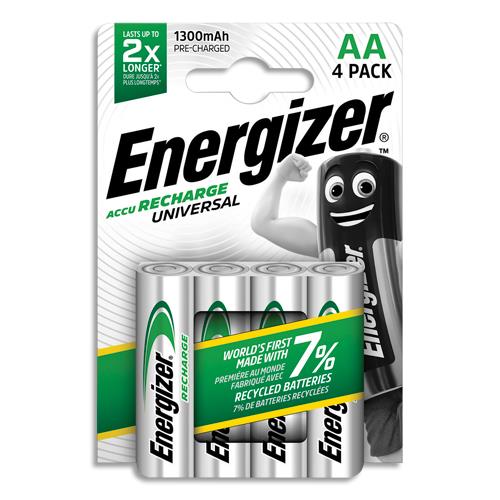 ENERGIZER Pile Universal Rechargeable AA LR6 1300 mAh, pack de 4 piles