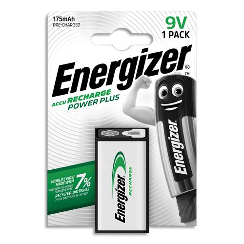 ENERGIZER Pile Power Plus Rechargeable 9V 6LR61 175 mAh, pack de 1 pile