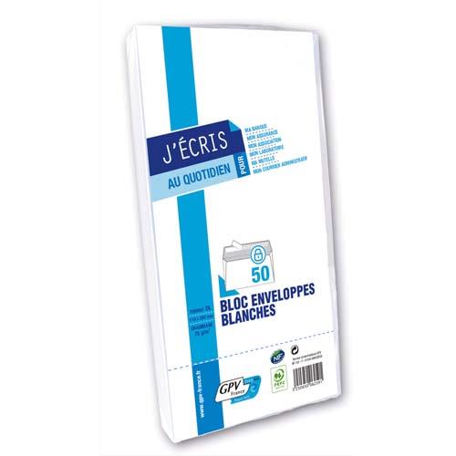 GPV Paquet de 50 enveloppes Blanches auto-adhésives 90 grammes format 110x220mm fenetre 45x100 réf 6259