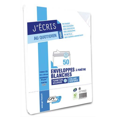 GPV Paquet de 50 enveloppes Blanches auto-adhésives 80 grammes format 162x229mm fenêtre 45x100 réf 529