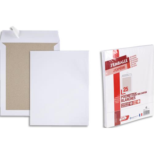 GPV Paquet de 25 pochettes vélin Blanc dos carton format 24 120g auto-adhesives 571