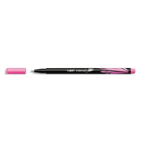 BIC Intensity Stylo Feutre d'écriture Pointe Fine et Corps Noir Verni - Rose clair