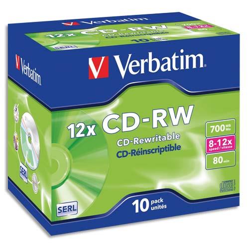 VERBATIM Boîte de 10 CD-RW 80mn high speed (dont taxe copie privée de 3,53 €)