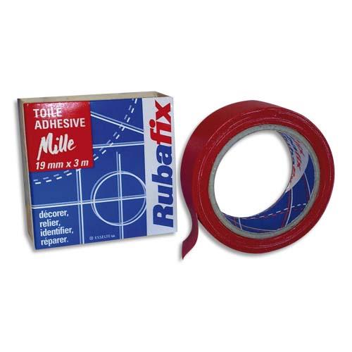 RUBAFIX Toile adhésive MILLE, plastifiée et imperméable, rouleau de 19mmx 3m Rouge