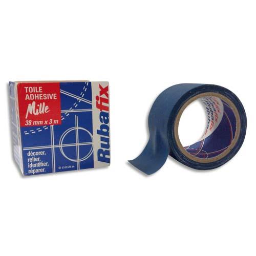 RUBAFIX Toile adhésive MILLE, plastifiée et imperméable, rouleau de 38mmx 3m Bleu