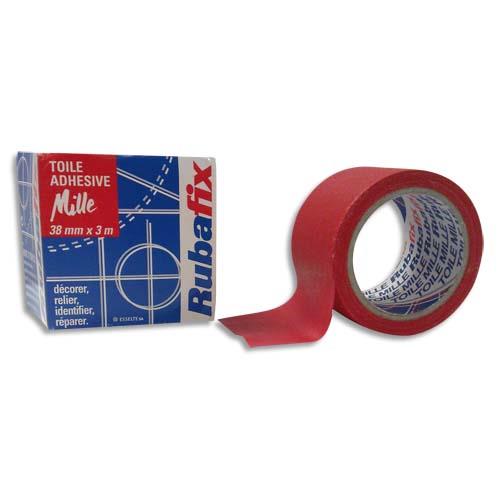 RUBAFIX Toile adhésive MILLE, plastifiée et imperméable, rouleau de 38mmx 3m Rouge