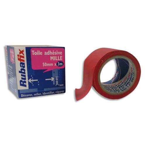 RUBAFIX Toile adhésive MILLE, plastifiée et imperméable, rouleau de 50mmx 3m Rouge