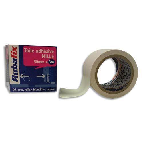 RUBAFIX Toile adhésive MILLE, plastifiée et imperméable, rouleau de 50mmx 3m Blanc