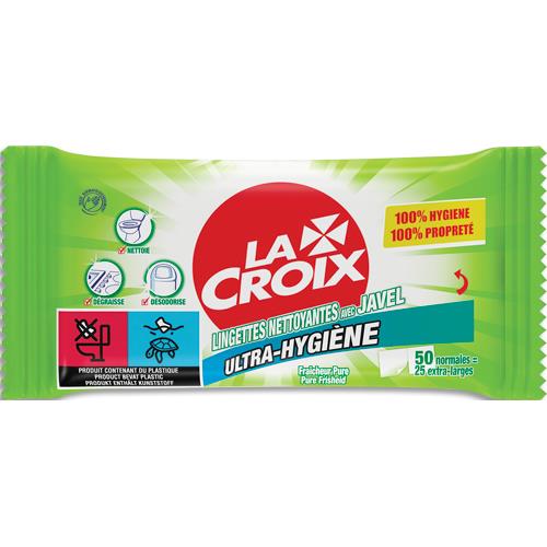 LA CROIX Paquet de 50 lingettes multi-usages nettoyantes et désinfectantes avec javel