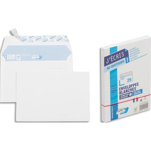 GPV Paquet de 25 enveloppes Blanches auto-adhésives 90 grammes format 114x162mm référence 21301