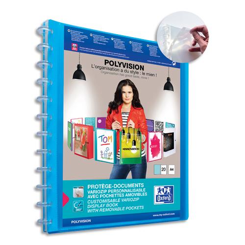 OXFORD Protège-documents VARIOZIP Polyvision 40 vues, 20 pochettes amovibles. En polypropylène. Bleu