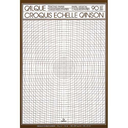 CANSON Bloc de papier calque croquis échelle 50 feuilles 90g A4 Ref-17143