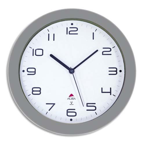 ALBA Horloge murale radio pilotée Hornewrc Grise en métal - Diamètre 30 cm (dont eco-taxe de 0,11 €)