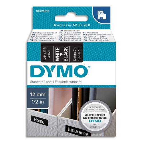 DYMO Ruban nylon D1 12mmx7m Blanc sur Noir 16957