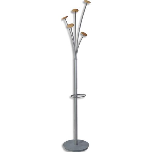 ALBA Portemanteau 5 patères Gris alu embouts bois Festival (dont eco-taxe mobilier de 1,01 €)