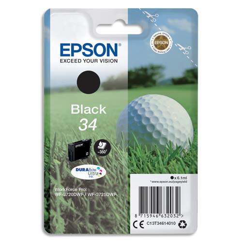 EPSON Cartouche Jet d'Encre DURABrite Ultra Black ''Balle de Golf'' 34 (T3461) - C13T34614010 (dont eco-taxe de 0,01 €)